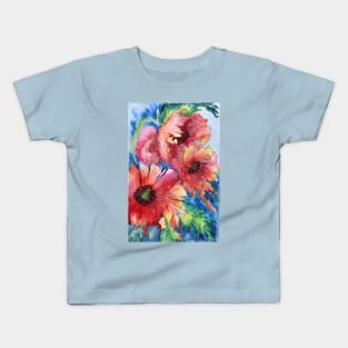 Red Poppy Flowers Watercolor Painting Kids T-Shirt